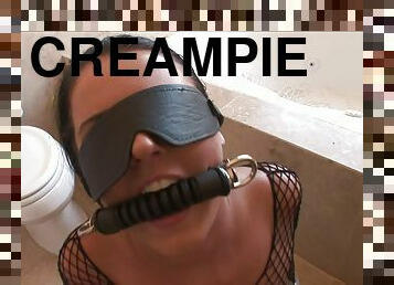 Sophie Dee receives a hot creampie after naughty bdsm bondage fuck scene