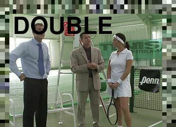 Her two tennis instructors tag team and double penetrate her