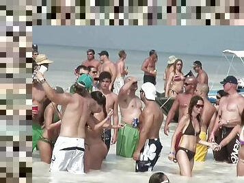 Naughty amateur cowgirls go topless on the beach hardcore