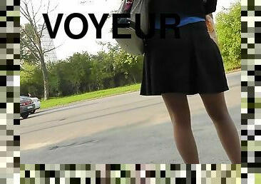 Voyeur enjoys outdoor upskirt stimulation