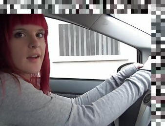 Redhead Emo Showing Tits In Car