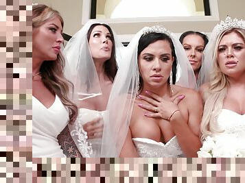 Brides swap the same dick between their tight holes in insane positions