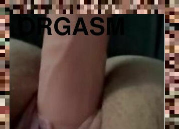 This babe with shaved, tight pussy fucked hard by toy until orgasm and dripping wet with cum.