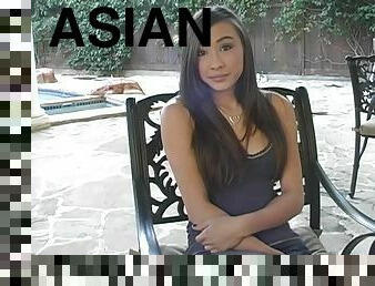 Sexy Asian with a tight body and passion for sex attempts to take on a big white cock.