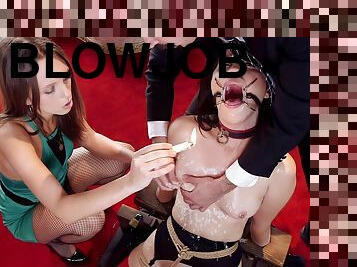 Gagged bitches go rough in full BDSM threesome