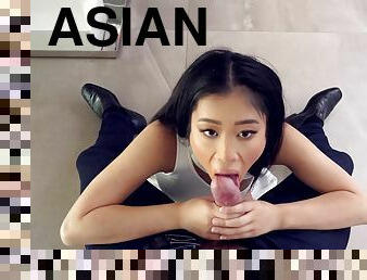 Asian teen takes good care of cock in a hot POV play