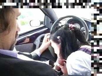 Schoolgirl sucks him in car and they fuck in bed