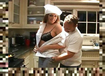 Sexy cook is being amazed by a huge cock in the kitchen