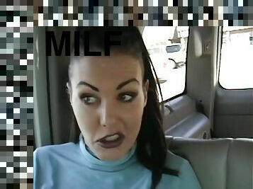 Superb brunette MILF blows a dick and gets fucked in a car