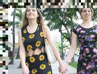 Naughty Hotties In Waikiki wearing sexy dresses are without pants as they masturbate on public