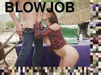 Krissy lynn sucking cock after a hard working day on the land