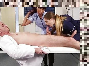 CFNM 3some BJ and HJ action 4 doctor by his slutty nurses