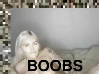 big boobs blonde girl using dildo and masturbates