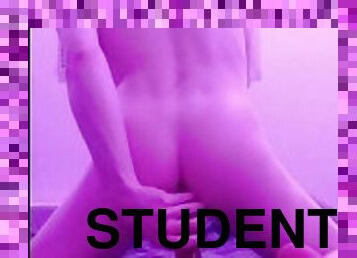 Twink femboi student riding dildo in dorm