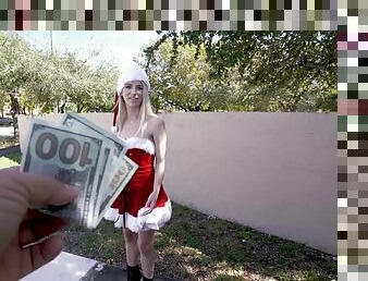 Blonde Christmas cutie Jayden Black does dirty deeds for cash