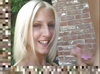 Blonde Beauty Gets Cum On Her Tits After A Hot Outdoor Blowjob