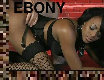 Ebony beauty has her male slave fuck her