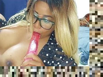 Sexy ebony milf with glasses has a very naughty little mouth