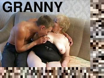 Chubby granny fucked by eager young man