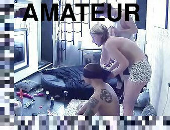 amateur, cam, voyeur, trio, hôtel, réalité