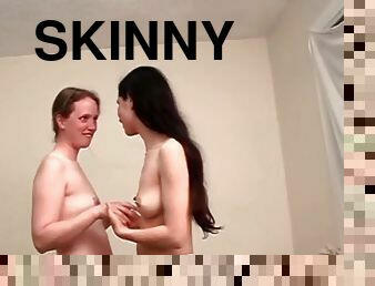 Skinny women fool around in a lesbian foreplay video