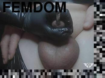 Mistress Sounding stretching slave's dickhole at The Dom House Dungeon