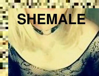 shemale, slyna, första-gången, sprut, blond, söt