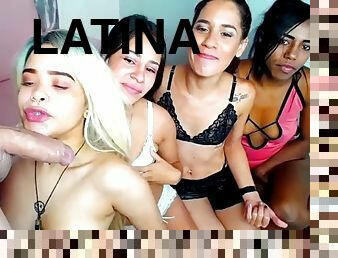 Facefucking four girls - Latinas take turns lining up for the camera