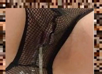 Pissing Through My Fishnet Panties! Huge Clit Desperate Pee