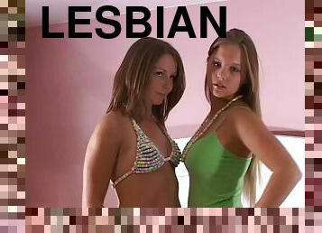 Bikini clad teens explore their lesbian desires at a sleepover