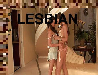 Lesbians strip to their high heels and sensually lick pussy