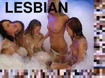 Five red hot lesbian coeds get crazy a bubble party