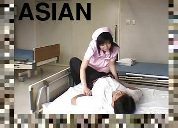 Nurse helps her patient by giving head and letting him fuck her