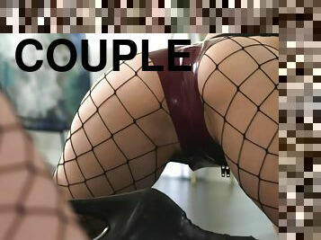 collants, hardcore, couple, résille, bout-a-bout, boules, cunilingus, talons-hauts, cuir