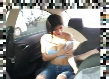 masturbation, orgasme, public, amateur, milf, voiture, petit-ami, attrapée, clignotant