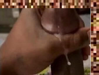 masturbation, amateur, ejaculation-sur-le-corps, ébène, branlette, black, solo, lait, réalité, bite