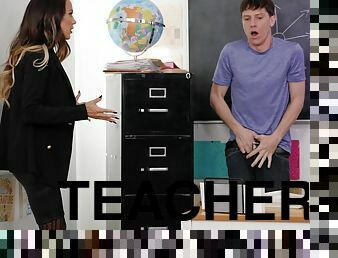 Teacher McKenzie Lee in nylon stockings gets fucked by a stud