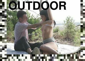 Rough outdoor dicking in doggy style with naughty Viola Weber