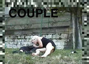 Couple has hot sex in a park