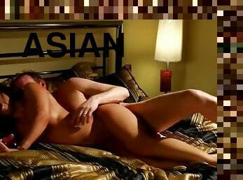 Tiny Asian hottie enjoying thick white dick