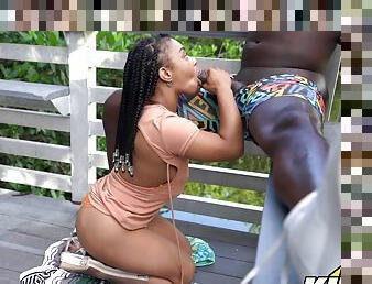 Horny ebony Persia Banks drops on her knees for a fat manhood