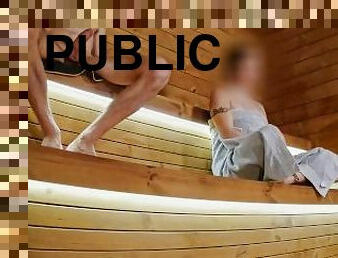 masturbation, public, sauna, attrapée, exhibitionniste, bite, clignotant