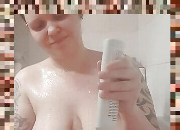 Sexy girl in the shower Hot big tits Hairy pussy
