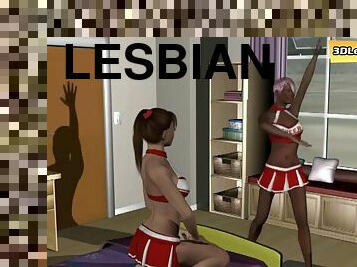 Lesbian interracial cheerleader team chicks are having sex