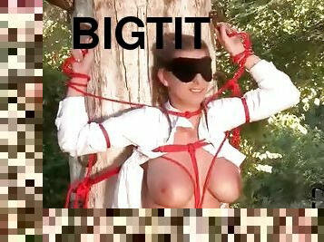 Big titty schoolgirl tied to a tree