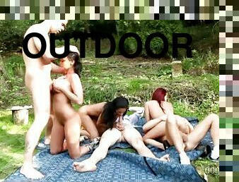 Outdoor anal orgy gets really hardcore