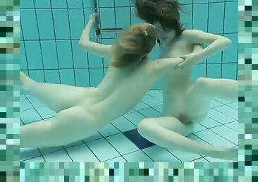 Nastya undresses Libushe in the pool like a lesbian