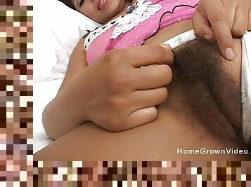 This hairy and busty Latina amateur wasnt satisfied with one cock