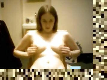 Sexy brunette slut installs a camera at her room