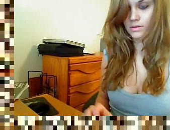 Sexy and beautiful blonde teen slut gets horny while she chats on the internet